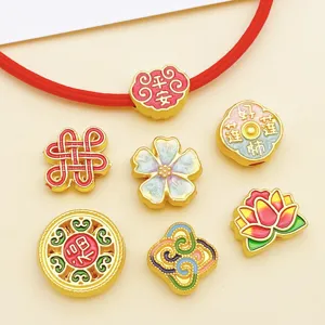 DIY cloisonne style gold metal loose beads Chinese traditional style jewelry making accessories