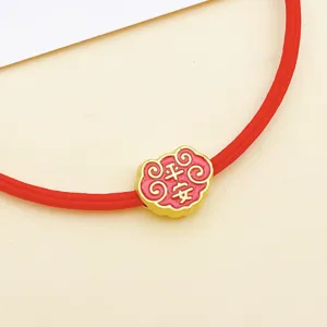 Chinese style alloy gold-plated Ping An lock charm DIY handmade jewelry accessory red string.