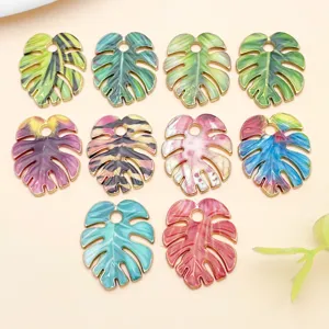 Colorful enamel monstera leaf pendants charms for DIY earrings jewelry making, 20x17mm.