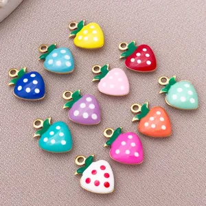 12x8mm roestvrij staal verguld emaille aardbei hanger charms voor doe-het-zelf sieraden accessoires.