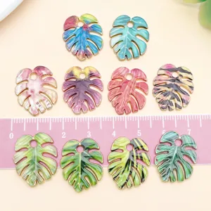 Monstera leaf enamel charms colorful print pendants for DIY jewelry making accessories