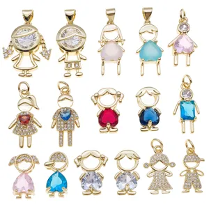 Verguld familie jongen en meisje bedel hanger zirkonia DIY ketting sieraden accessoire