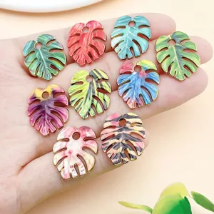 Colorful monstera leaf metal charms, 20x17mm enamel DIY jewelry pendants for earrings, keychains.