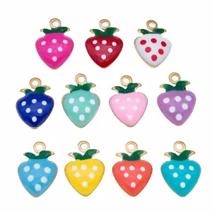 Kleurrijke geëmailleerde aardbei bedels vergulde metalen hangers voor sieraden maken