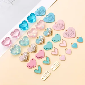 DIY jewelry accessories 15 styles pink blue heart pendants keychains cute craft supplies