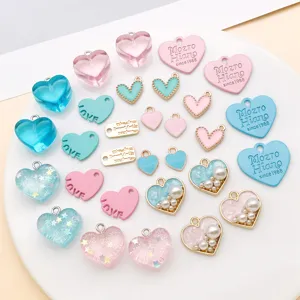 DIY Heart Pendant Charms For Valentine Jewelry Making Zinc Alloy Resin Acrylic Artificial Pearl Rhinestone Heart Pendant For Necklace Bracelet Keychain