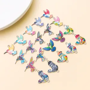 Colorful enamel hummingbird charm alloy DIY jewelry pendants double loop accessories.