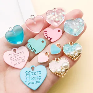 DIY colorful heart charms pendants resin and metal love charms for jewelry making crafts