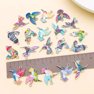 DIY colorful enamel hummingbird charms alloy pendants for jewelry making craft project