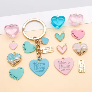 DIY heart charms pink blue keychain pendants set jewelry making accessories craft supplies