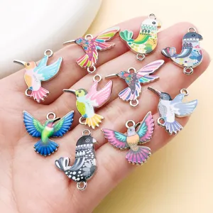DIY enamel bird charms set, cute hummingbird and pigeon zinc alloy jewelry pendants.