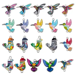 DIY enamel hummingbird bird charms set, colorful alloy jewelry pendants for crafting accessories