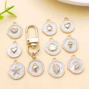Ensemble de charms pendentifs en alliage série marine blanc perle DIY avec porte-clés bijoux