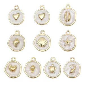 DIY pendentifs en alliage de la série océan cœur blanc perlé, 9 styles accessoires de bijoux.