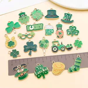 St. Patrick's Day Clover Enamel Charms Mixed Alloy DIY Jewelry Pendants Accessories