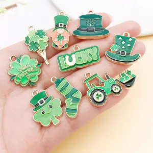 St. Patrick's Day enamel charms green clover alloy DIY jewelry pendants mix 20 styles
