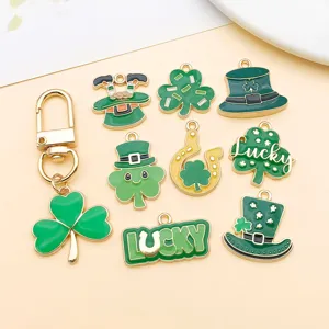 St. Patrick's Day green enamel clover hat charms set alloy DIY jewelry making accessories