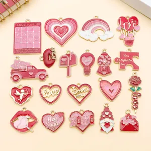 Valentine's Day Heart Enamel Zinc Alloy Charms Rose Cupid Pendants For DIY Jewelry Making Accessories Gift