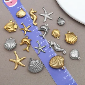 Colgante de vida marina de acero inoxidable joyas DIY estrella de mar concha delfín