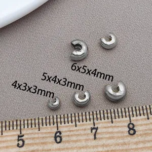Stainless steel C crimp cover beads moon shape clamp ends for DIY bracelet jewelry making