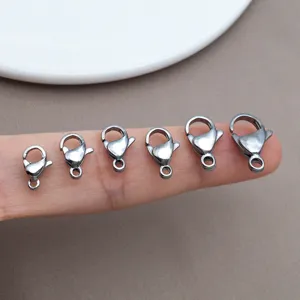 Stainless steel lobster clasps in 6 sizes for DIY jewelry making, bracelet and necklace ends.