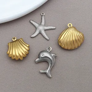 Set de dijes oceánicos de acero inoxidable con estrella de mar, conchas y delfín para joyería.