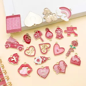 Mixed 20 styles red Valentine enamel alloy charms pendants for DIY jewelry making accessories