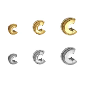 Stainless steel C shape crimp cover beads gold silver DIY jewelry findings for bracelet