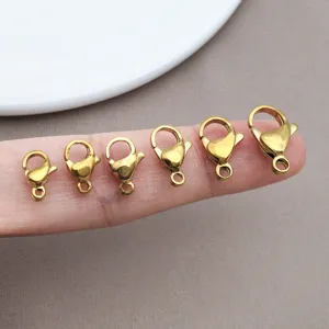 Stainless steel heart lobster clasps, gold plated jewelry end connectors for DIY crafting.