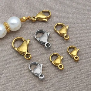 Stainless steel lobster claw clasp detail view for DIY bracelet necklace making findings.