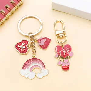 Valentine's Day love alloy keychain DIY pendant, cute cupid and rainbow design, red cute accessories.