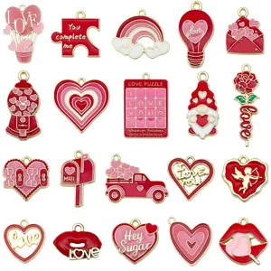 Mixed 20 styles enamel red Valentine heart puzzle rose alloy pendants DIY jewelry making charms