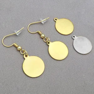Stainless steel blank round disc pendants and fishhook earrings set for DIY jewelry making
