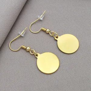 Stainless steel gold plated blank round pendant hook earrings DIY jewelry detail view.
