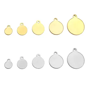 Stainless steel gold and silver blank round pendant charms for DIY handmade jewelry bracelets necklaces.