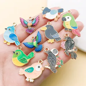 10 styles enamel cartoon bird charms metal alloy cute pendants DIY jewelry making accessories.