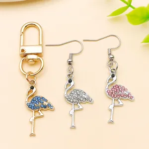 Accessoires de bijoux DIY pendentif porte-clés flamant rose strass en alliage.