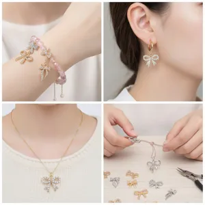 Detailed view of DIY alloy bow pendant accessories, featuring sparkling rhinestones.