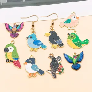 10pcs cartoon bird enamel metal charms set cute parrot hummingbird DIY jewelry accessories