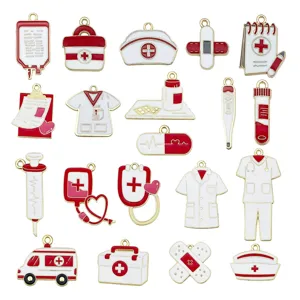 DIY enamel medical charms set zinc alloy cute nurse doctor bag syringe ambulance pendants