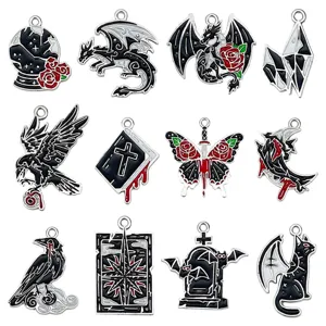 Gothic punk Halloween zinc alloy enamel charm pendants set, ideal for DIY jewelry making.