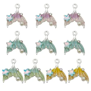 Colorful gradient enamel mermaid tail alloy pendant charms for DIY jewelry making 18x16mm