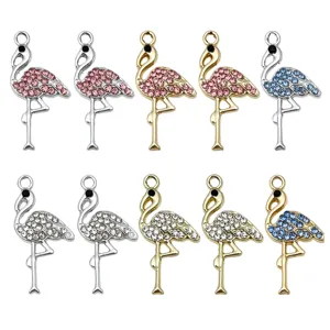 Pendentifs flamants rose strass alliage metal bijoux accessoires bricolage DIY 28x14mm