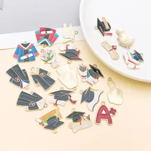 Graduation season enamel alloy charms pendants DIY jewelry making accessories set variety.