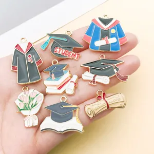 Graduation enamel alloy charms bulk assorted academic cap gown pendant DIY jewelry making