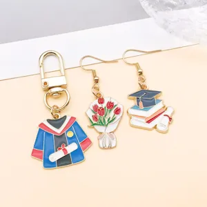 Graduation season alloy enamel DIY jewelry charms, doctoral cap and gown pendants for crafts.