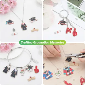 Graduation season DIY alloy charms set featuring doctoral caps, gowns, and diplomas for jewelry.