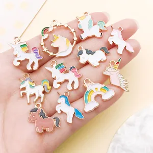 Cute cartoon unicorn enamel alloy charms DIY pendants for earrings necklace handmade jewelry making