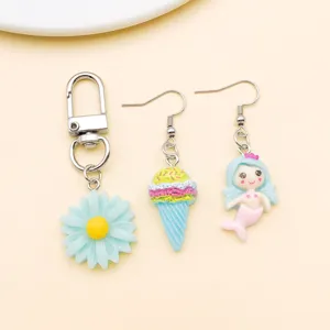 Resin flower ice cream mermaid DIY jewelry charms accessories details showing colorful parts.