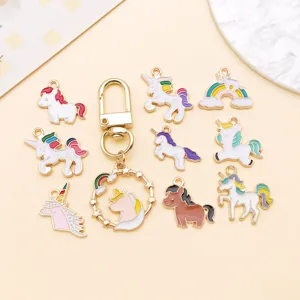 Cute enamel unicorn alloy charms pendants DIY jewelry making accessories for keychains necklaces